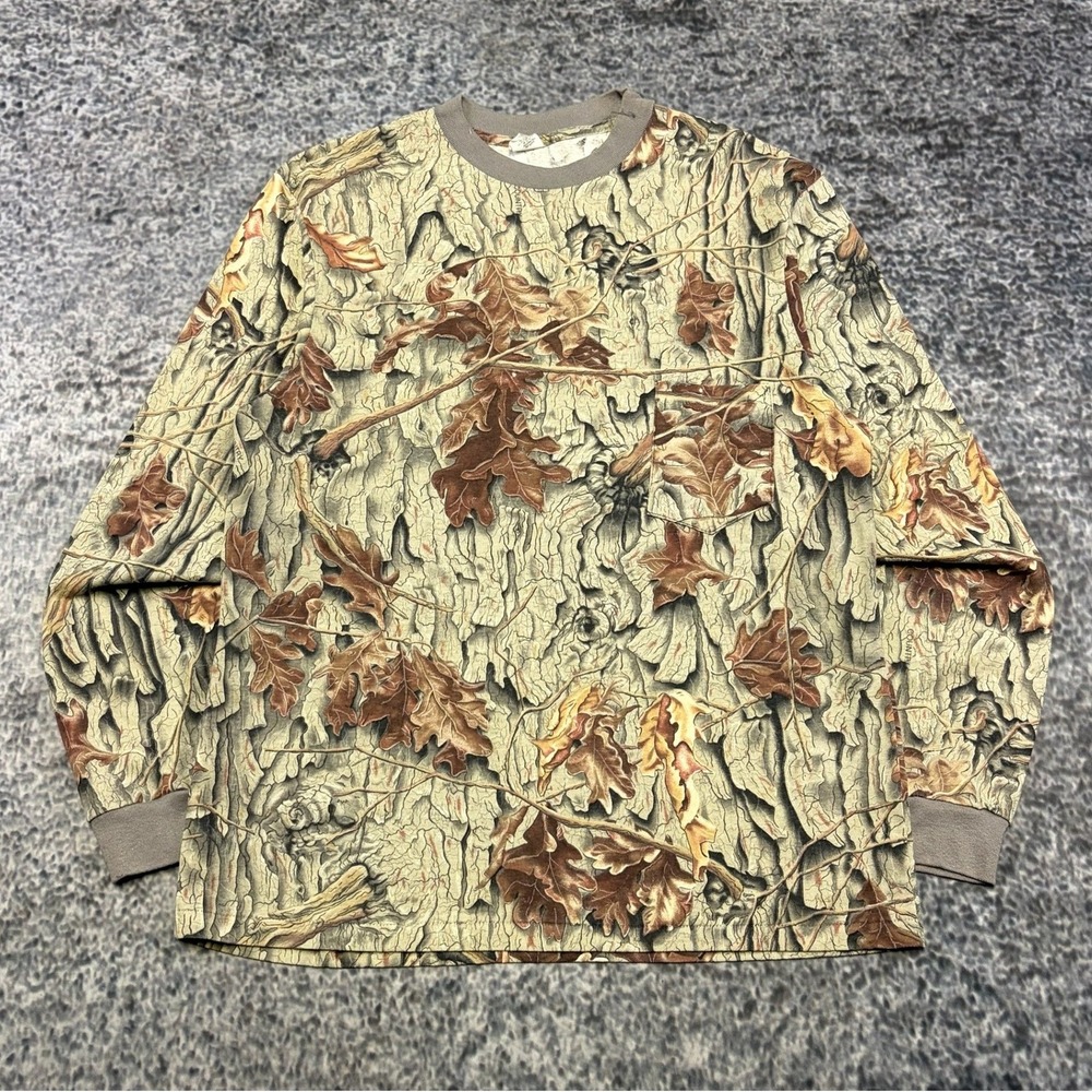 VTG Camo Shirt Long Sleeve Hunting Camouflage Mens Large Green Brown 90s Outdoor